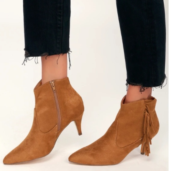 Lulu's Cheyenne Cognac Suede Fringe Festival/Summer/Fall Low Heel Ankle Booties - Picture 3 of 8